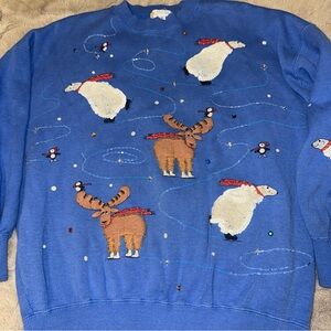 Vintage 70s Odyssey collection Christmas winter embroidered sweater polar bear M